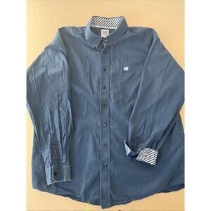 Cinch Shirt Mens Large Blue/White Long Sleeve Regular-Fit Button-Down Collared
